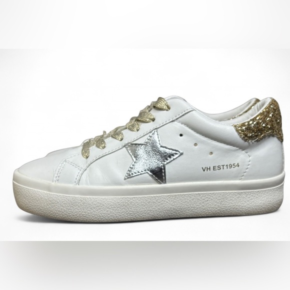 Vintage Havana Platform Sneakers Women’s 6 – White Leather, Gold Glitter Heel - Picture 1 of 8